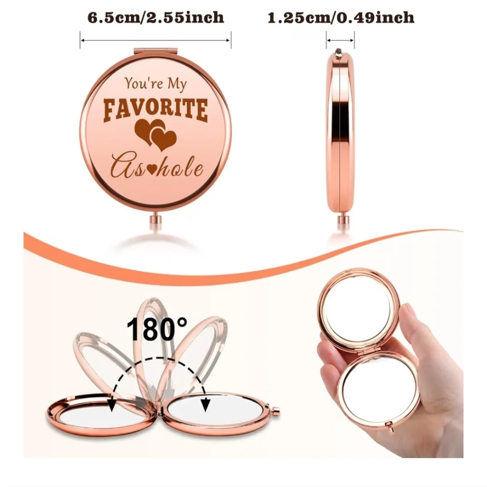 Funny Rose Gold Compact Mirror with Heart Design